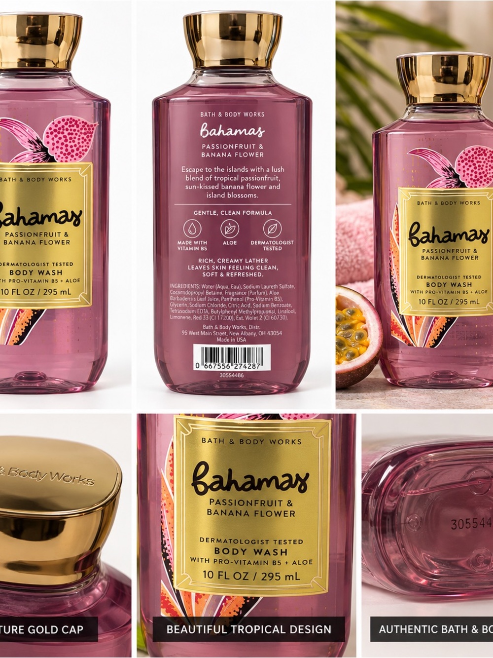 Bath & Body Works Bahamas Passionfruit & Banana Flower Body Wash - Purple, Gold